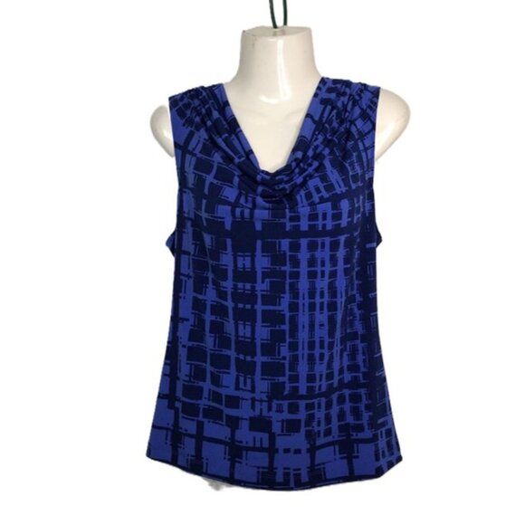 Calvin Klein Sleeveless Cowl Neck Top, Royal Blue and Black, Medium - Picture 1 of 11